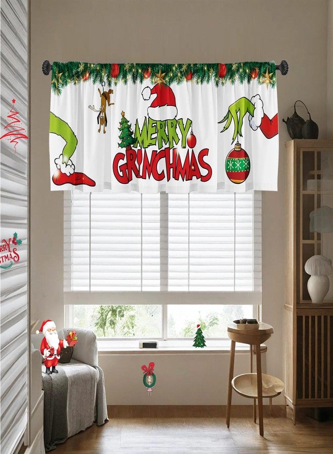 SUNWISHA Christmas Curtain Valances Set 52x18'' - Designed with Playful Green Monster Holiday Inspired Character Decorations - Holiday Style Decorations for Kitchens, Bathrooms,Winter Homes, White - Image 3